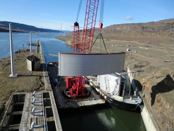 John Day's 1,000 ton navigational lock gate mid-lift