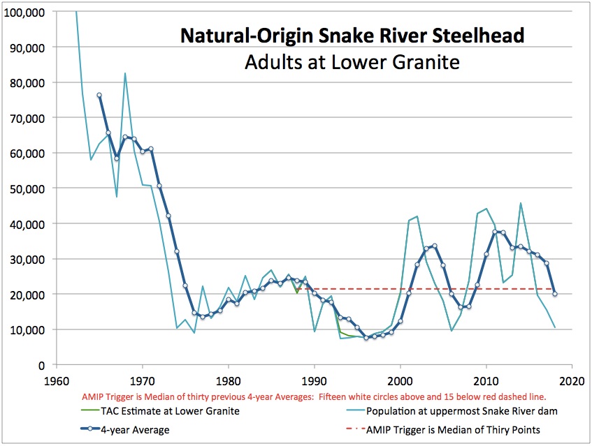 Snake River Steelhead Triggers Early Warning Indicator, NOAA is trying to ignore that fact but finally admitted it and reported the triggering at the end of October 2019.