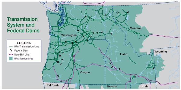 Electric Transmission map of the Pacific Northwest is dominated primarily by the federal governments Bonneville Power Administration.