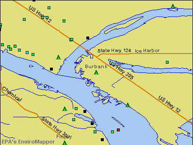 Map: Burbank, Washington sits at the confluence of the Lower Snake River and the Columbia River.
