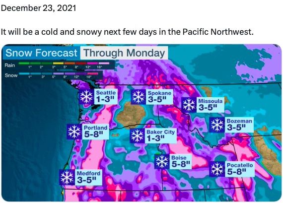 Map graphic: Weather forecast for Pacific Northwest, December 23, 2021