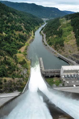 Water falls 605 feet over Dworshak Dam spillway and into the North Fork of the Clearwater River.  Work at the dam's powerhouse this winter will make it more difficult for the U.S. Army Corps of Engineers to balance downstream flood control efforts with the needs of fish.