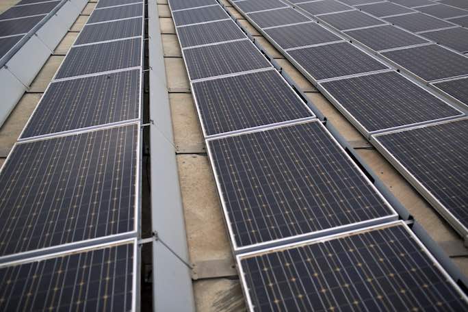 The Edward C. Little Water Recycling Facility in El Segundo that houses a 60,000 square foot solar power generating system. (Photo Maya Sugarman / KPCC)