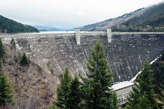 Hungry Horse Dam is an arch dam on the South Fork Flathead River in the Rocky Mountains' state of Montana.. (photo credit: Greg Lindstrom, Spokesman-Review, 3/31/15.)