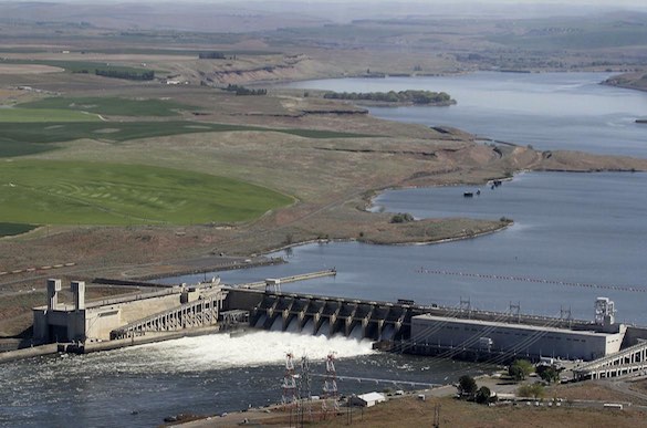 In this 2013 aerial file photo, the Ice Harbor Dam
on the Snake River is seen near Pasco, Washington (Bob Brawdy / Associated Press).