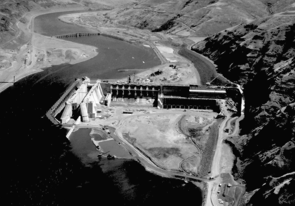 The Lower Granite Dam being constructed on the Snake River in 1973. (U.S. Army Corps of Engineers)