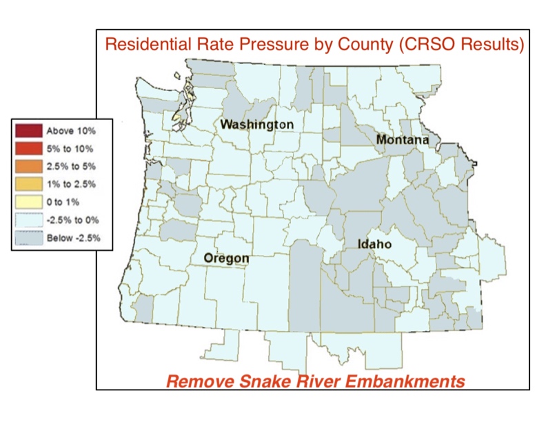 Map: Removing Lower Snake River Embankments puts downward pressure on electrical rates throughout the Pacific Northwest. (Source: CRSO.info - Chapter 6 of Appendix H of Columbia River System Operations EIS)