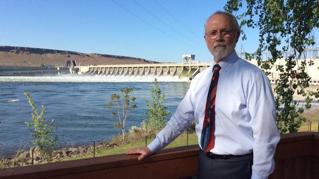 Rep. Dan Newhouse, R-Wash., visited McNary Dam on the Columbia River Wednesday for a tour as the plant operated under a U.S. court order to spill more water over the dam through the spring. (Annette Cary photo)