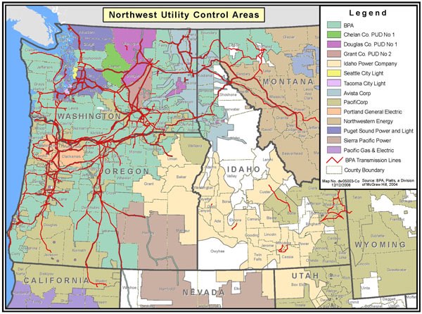 NW Transmission Grid Map -- The agreement between CAISO and Bonneville Power Administration is intended to facilitate Energy Imbalance Market transfers on Bonneville's system, which accounts for about 70% of transmission capacity in the Northwest.