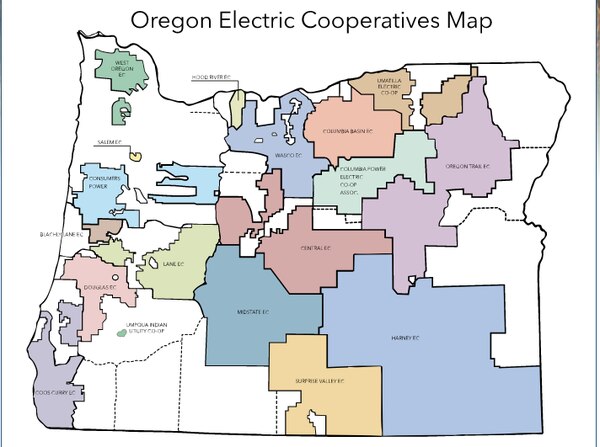 Map of Oregon Electrical Co-ops