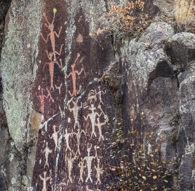 These petroglyphs at Buffalo Eddy on the banks overlooking the Snake River in Idaho are just one indication of the long presence of the Nez Perce people in Snake River country. The figures are pecked into the surface of the rock.   (Steve Ringman photo)