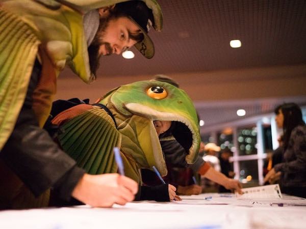 These two wearing Salmon Costumes are among the more than 250,000 that wrote in support of NW salmon.
