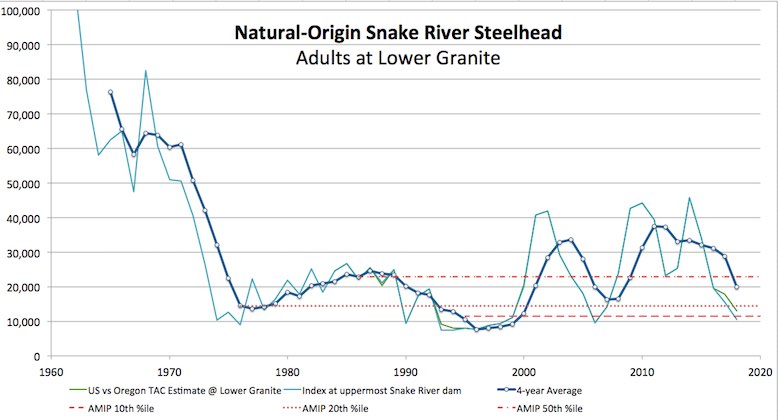 Graphic: Snake River Steelhead counts at uppermost Lower Snake River dam (1962-2017)