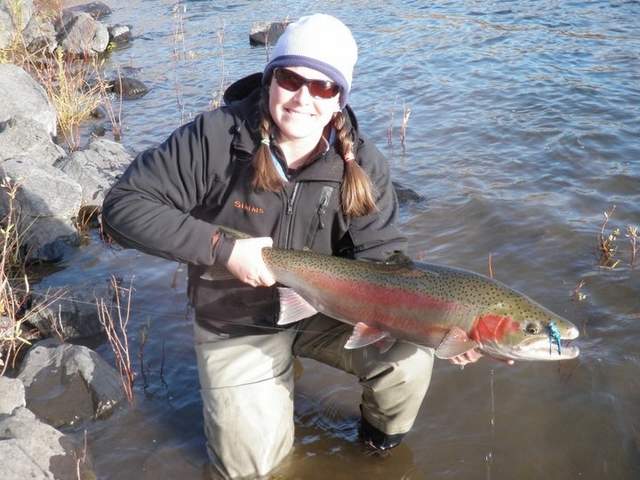 Teresa Beard with a Snake River steelhead, caught on a sunny day in December a couple winters ago near Asotin, Wash. (Courtesy photo)
