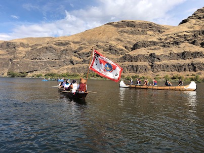 Canoes from many Pacific Northwest tribes, including the Nez Perce, Spokane, and many others participated in the rally for removal of the four lower Snake River dams.