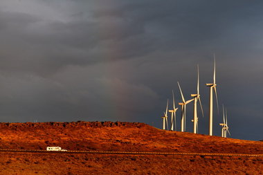 (Jamie Francis) Wind turbines near Arlington in north central Oregon were part of what pushed wind power passed hydro for the first time.
