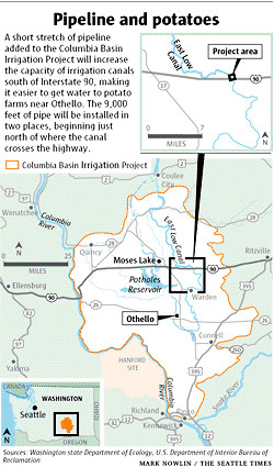 Map of Columbia Basin Project and location of key pipeline to be installed at a cost of $25 million.