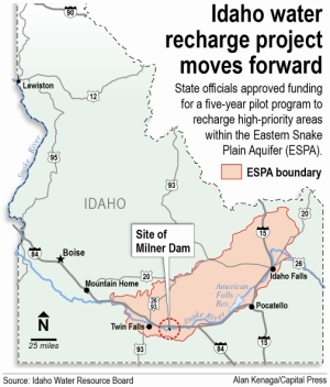 Map of Eastern Snake Plain Aquifer envelopes much of southern Idaho