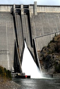 (Lewiston Tribune) The spillways of Dworshak Dam churn out excess water in April 2008.