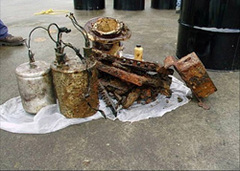 Electrical equipment removed from the Columbia River in the same area where smallmouth bass were found contaminated.