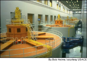 Turbines inside the Bonneville Dam facility in Oregon.