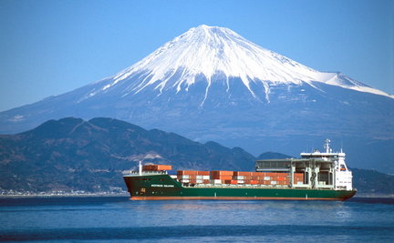 The Westwood Columbia, named for the Columbia River, crosses Japanese waters beneath Mount Fuji after Westwood Shipping Lines introduced its third generation of ConBulk vessels several years ago.