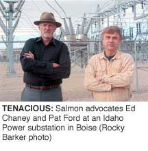 Tenacious: Salmon advocates and Pat Ford at an Idaho Power substation in Boise. (Rocky Barker photo)