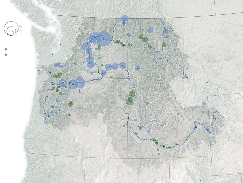 Map: Columbia River Basin has an extensive and powerful hydropower system. (Interactive at New York Times site)