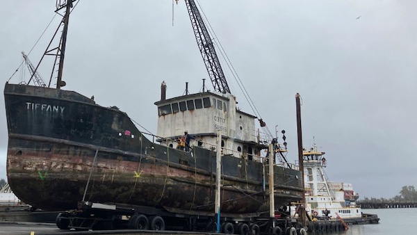 The first hazardous vessel, the FV Tiffany, was removed from the Columbia River following funding approval in June (DSL)