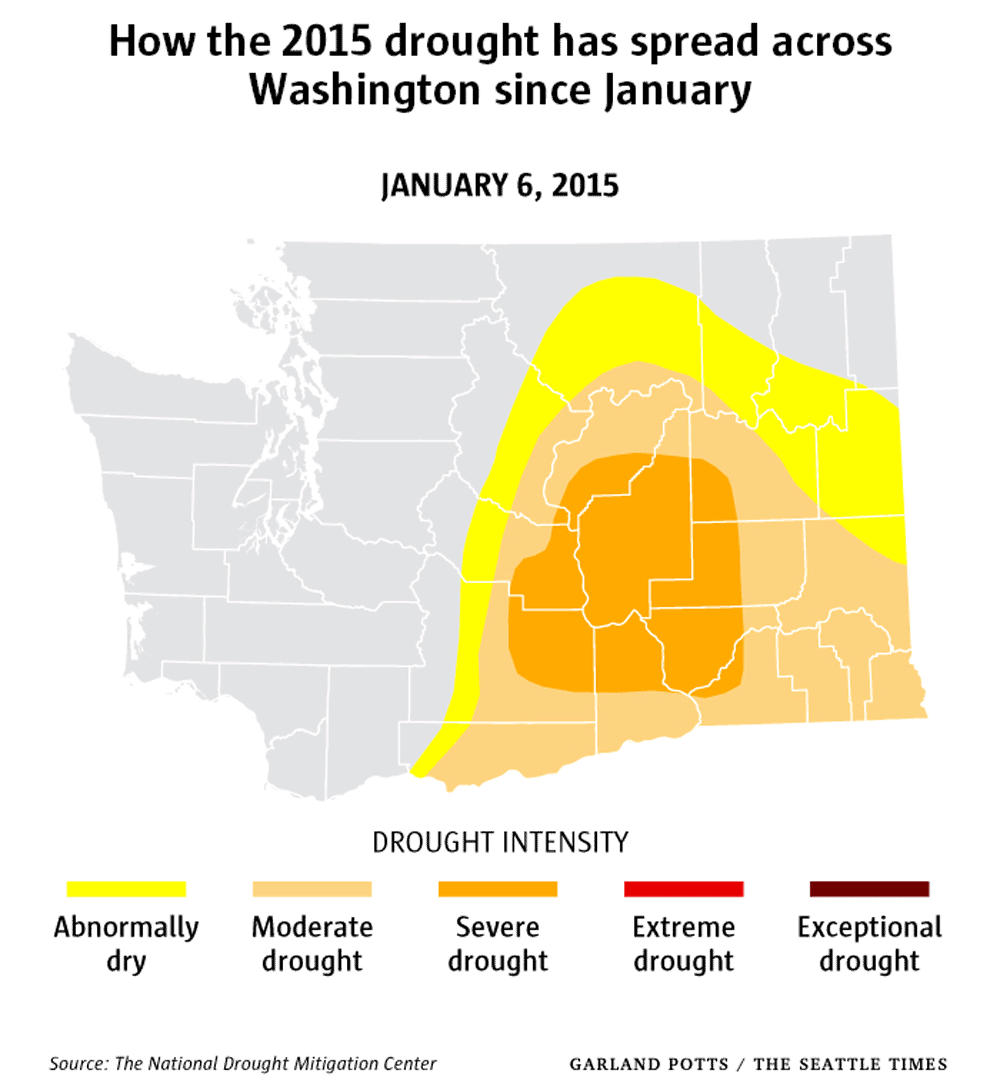 Animated Gif: Drought spread across Washington State in 2015.