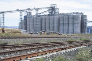 Tracks leading to the EGT grain terminal were the site of protests Sept. 21. A 110-car train loaded with grain eventually arrived at the terminal, which is in the testing phase and plans to open soon.