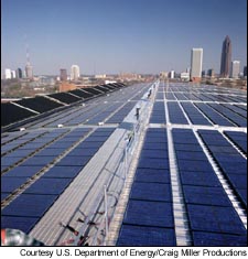 A DOE/industry partnership is behind the largest solar photovoltaic installation in the world. It will heat the water and provide electricity for the Natatorium, a swimming facility at the Georgia Institute of Technology in Atlanta.