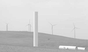 Wind towers lay ready for erection.