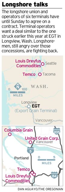 Map of Columbia River's primary grain shipping terminals.