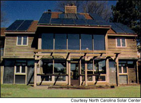 The North Carolina State University Solar House serves as the headquarters for the N.C. Solar Center and contains the Center's Reference Library and Media Center, which are open to the public.