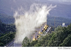 (Kim Steele) Water vapor rising from Calpine's geothermal power plant in California.