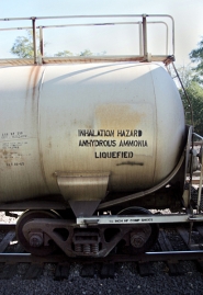 (Thomas Patterson) Anhydrous ammonia, a common fertilizer, is often shipped in rail cars, like this one off U.S. 30 south of the St. Johns bridge.