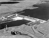 Ice Harbor Lock and Dam, located on the lower Snake River near Burbank, Wash., is one of four dams that some groups seek to have removed in an effort to improve salmon runs on the river. - U.S. Army Corps of Engineers.