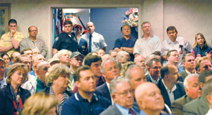 (Barry Kough) A standing-room-only crowd packs the congressional hearing Monday in Clarkston on the Lower Snake River dams.