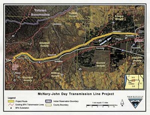 McNary - John Day transmission line project aerial map