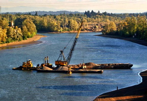 Clamshell dredging on a side channel of the Lower Columbia River