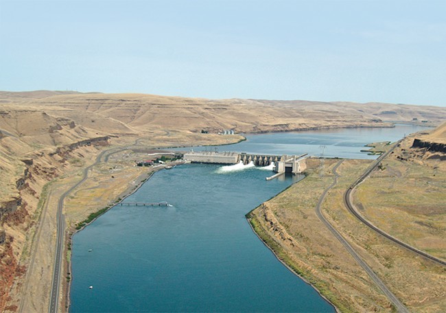 Lower Monumental Dam on the Snake River, near Kahlotus, Washington.
