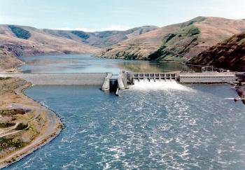 Lower Granite Lock and Dam on the Lower Snake River. This is one of the walls of concrete that make life difficult for salmon trying to migrate back to the streams where they were hatched. (Photo USACE)