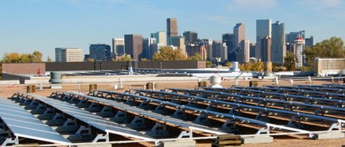Rooftop solar panels over Denver, Colorado (photo courtesy of Main St. Power)
