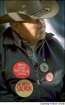 Frank Papse, a Shoshone-Bannonck tribal elder from Fort Hall, Idaho, was one of more than 500 citizens who attended a public meeting in Twin Falls, Idaho, to discus dam removal on the Snake River. Courtesy Kirsten Shultz