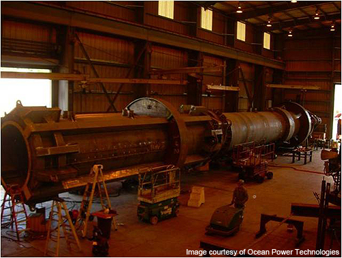 Completed Spar Assembly of the first PowerBuoy system at Oregon Iron Works.