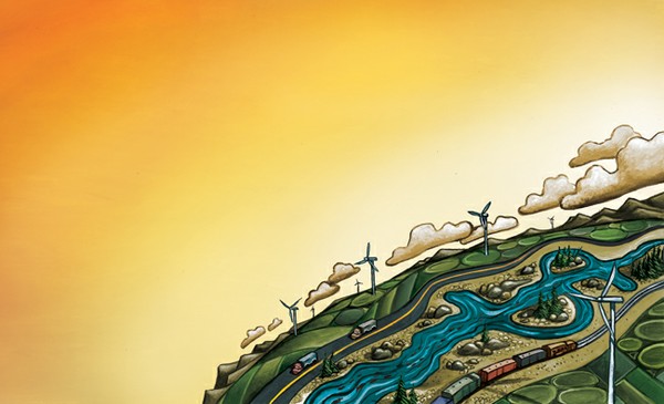 Windmills, trains, trucks farms along the Lower Snake River by Paul Lachin for High Country News