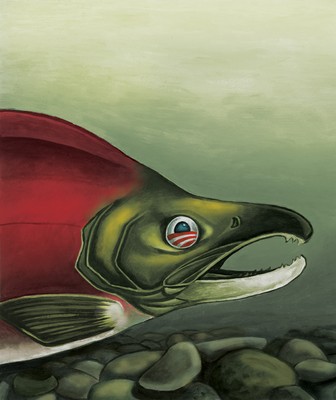 Sockeye salmon cover art by Paul Lachin for High Country News