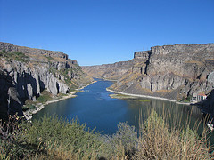Scenic Lower Snake River canyon with an impounded reservoir.