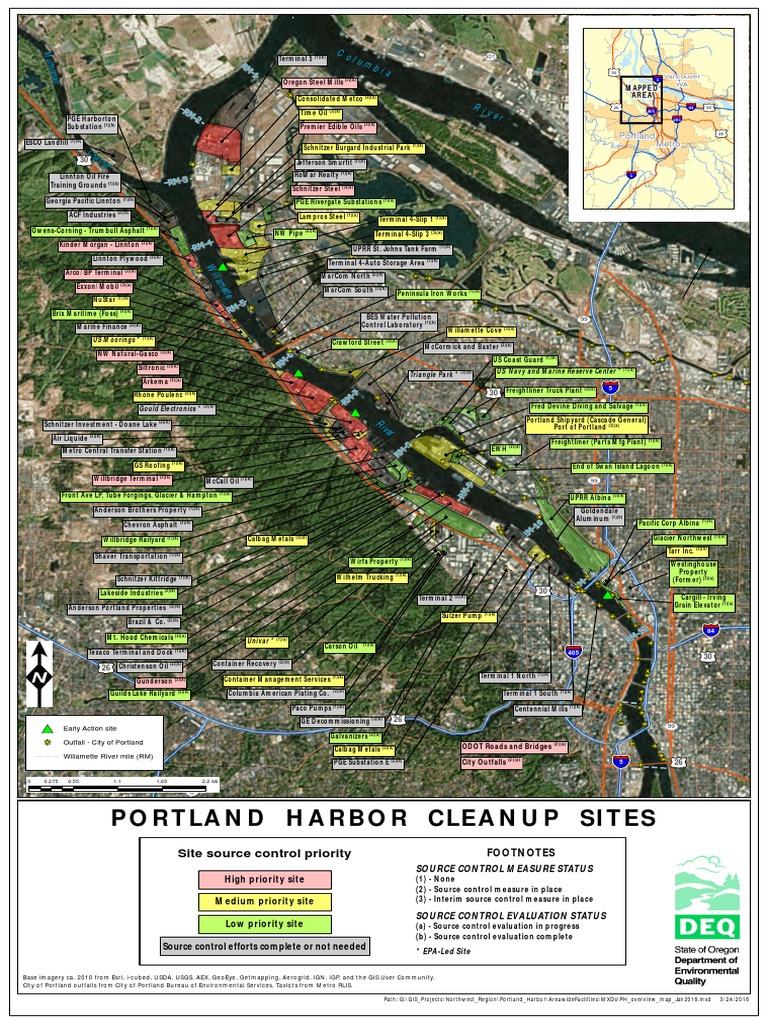 Map of Willamette Superfund cleanup area including responsible parties.